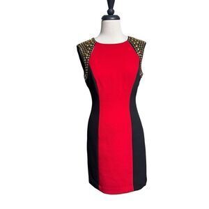 Michael Kors Sleeveless Studded Black & Red Sheath Dress Size 4